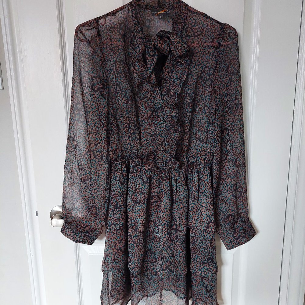 Jane Plus One See-through Ruffled Sheer Tier Dress With Neck-tie Size S